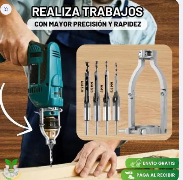 ADAPTADOR Y SET X4 BROCAS CUADRADAS PARA MADERA